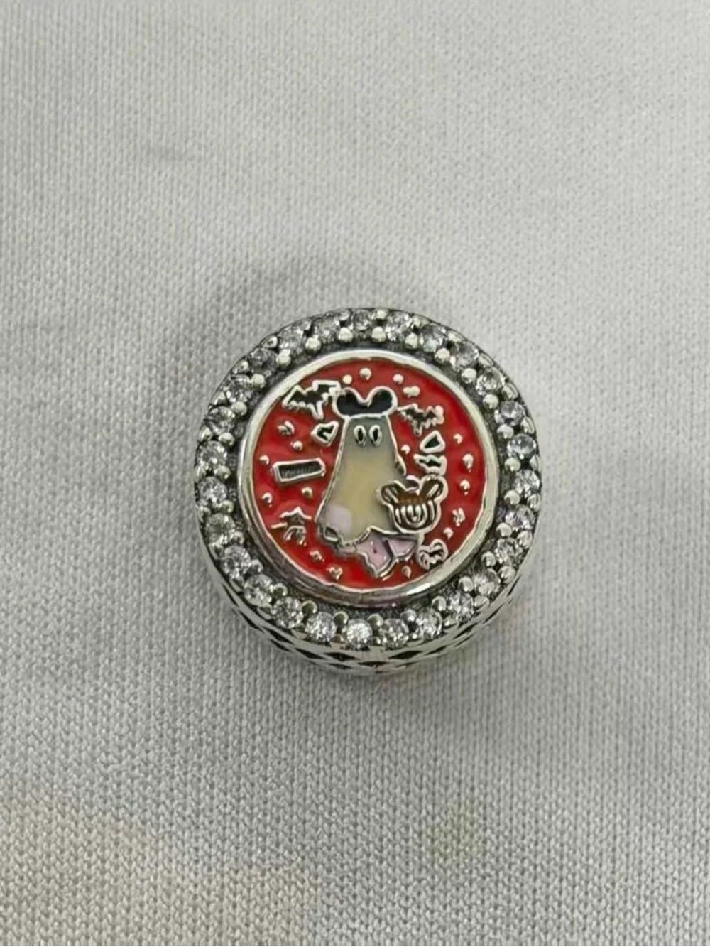Pandora Silver Tone Red Enamel Moose Charm with Clear Crystals